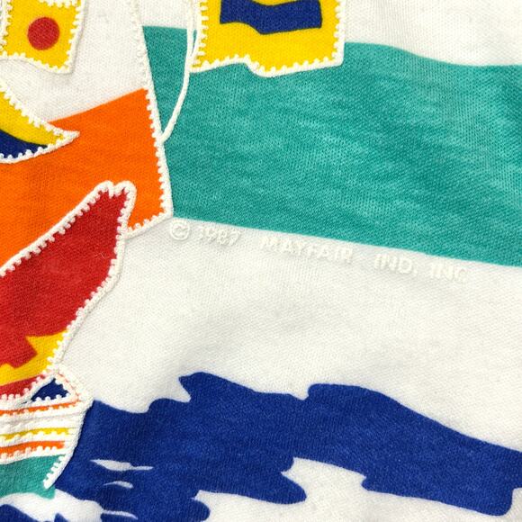 Vintage 80s Tee Shirt Jane Colby Sailboat Sunset Textured Tropical Beach Fashion - Picture 12 of 14